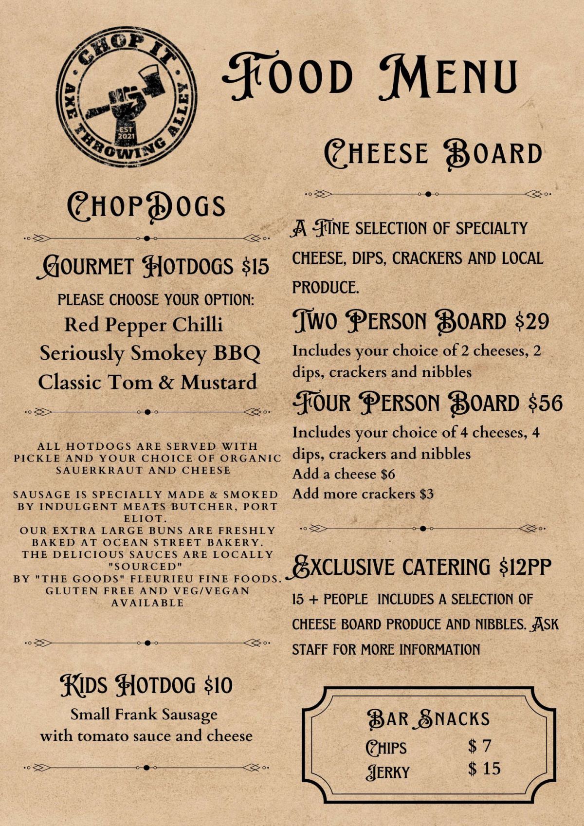 CHOP IT Food Menu