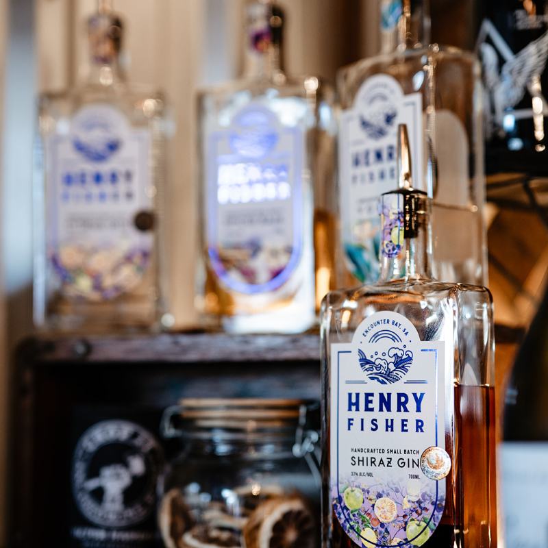 a close up of a Henry Fisher gin bottle